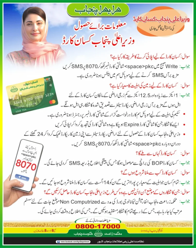 CM Punjab Kisan Card 2025 Phase 2 – Full Registration and Application Guide 3 CM Punjab Kisan Card 2025, Kisan loan scheme Punjab, farmer subsidy card, PLRA land verification, agri input support, Punjab agriculture scheme, Maryam Nawaz farmer card, crop production support Punjab, free farmer registration, Kisan card application 2025,Kisan Card 2025 Phase 2