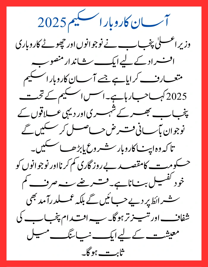 CM Punjab Asaan Karobar Scheme 2025 – Apply Now for Easy Business Loans! 2 Asaan Karobar Scheme 2025