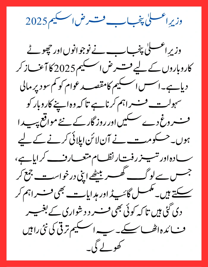 CM Punjab Loan Scheme 2025 