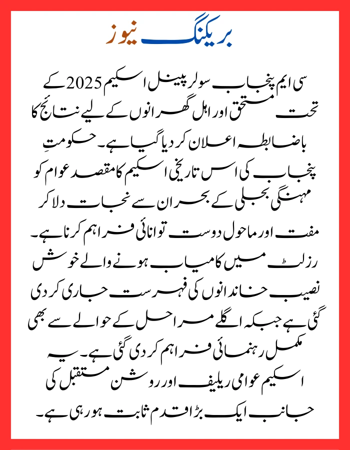 CM Punjab Solar Panel Scheme Result 2025